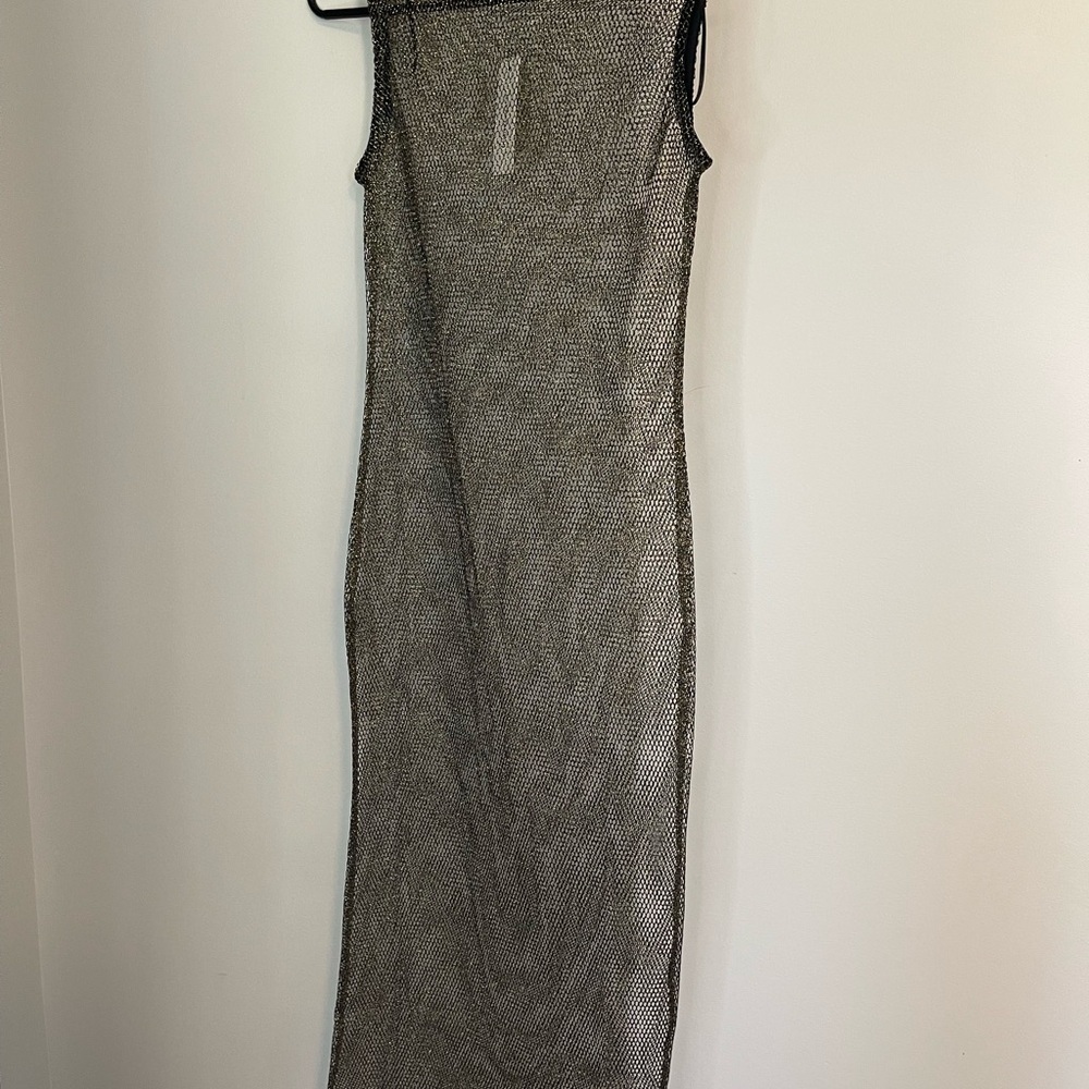 NWT Francesca’s blue Rain Raw Hem Gold/Black coverup midi dress size small
